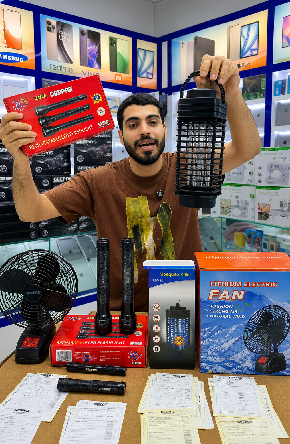 3-in-1 Rechargeable Combo – Fan, Mosquito Killer & Flashlight